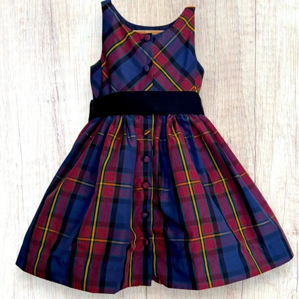 Ralph Lauren Christmas Plaid Holiday Sleeveless Dress Sash Girls 5